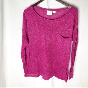 Maeve Anthropologie Anthro Open Weave Hot Pink Knit Long Sleeve Top Size Large